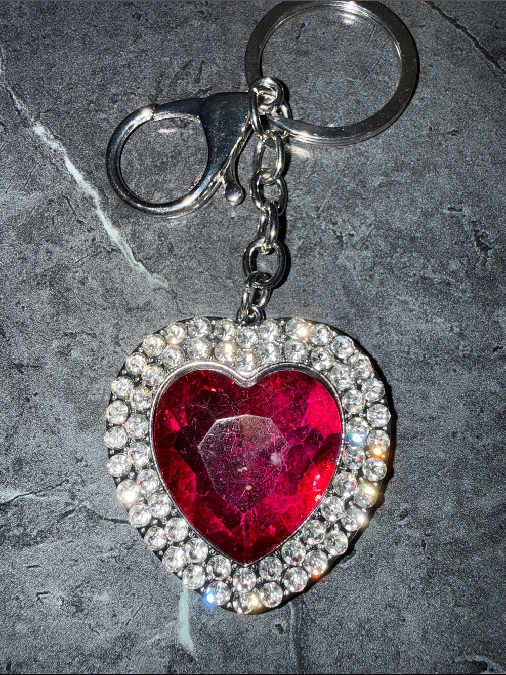 Heart Gem Keychain with Red Crystal Accent